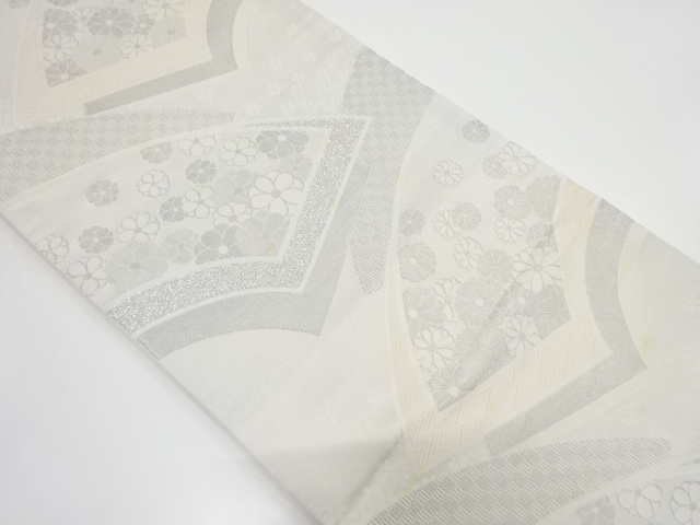 JAPANESE KIMONO / ANTIQUE FUKURO OBI / WOVEN KIKU & UME